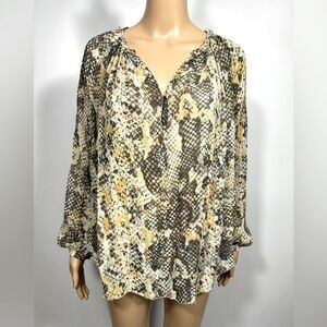 Isabel Marant Snakeskin Print Silk Relaxed Fit Blouse Size EU38 Green/Cream
